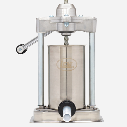 Stainless steel manual juicer with a brand logo on a white background