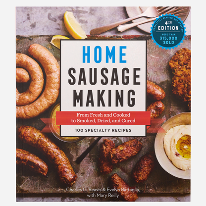 Book cover of 'Home Sausage Making' with images of sausages and a sale badge.