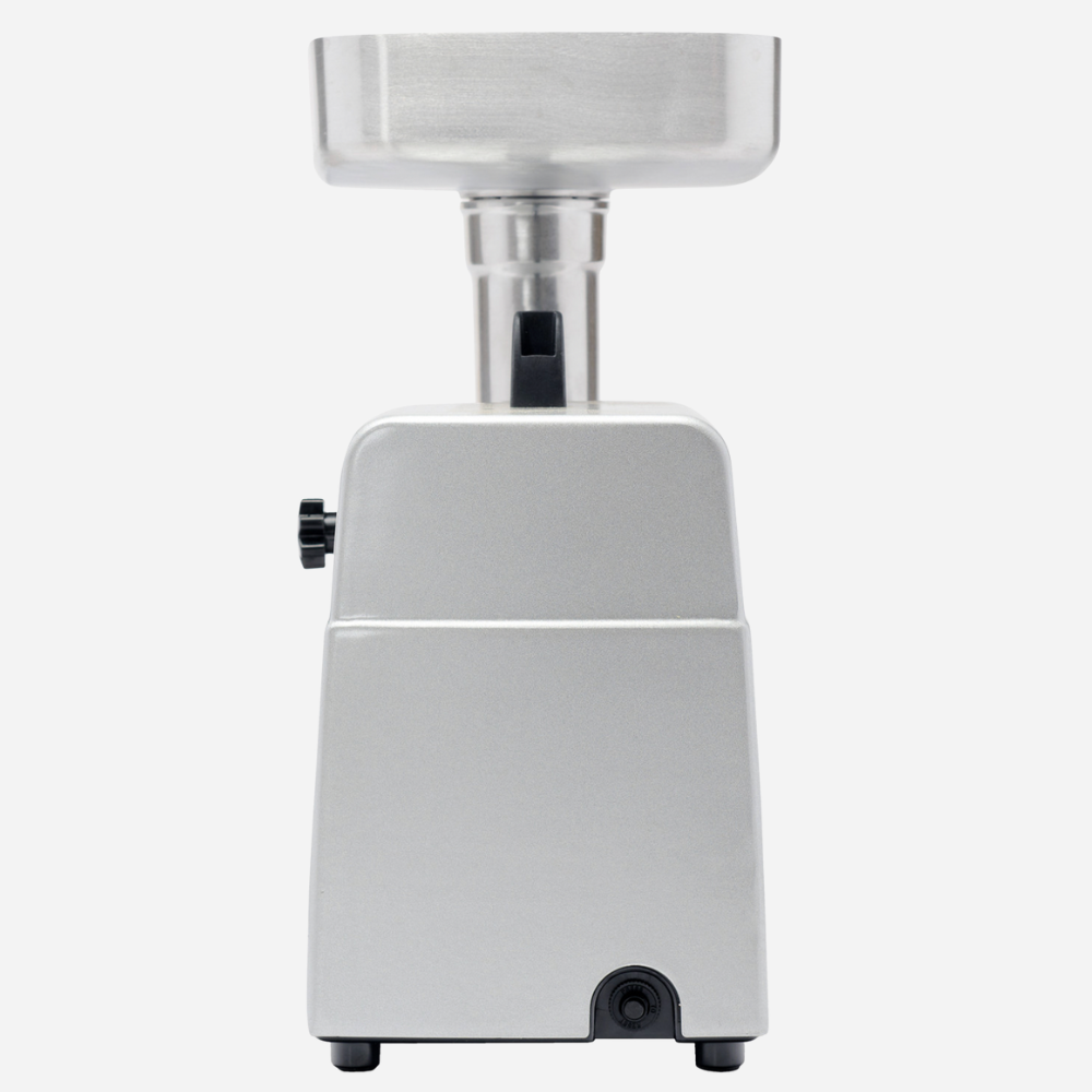 White mechanical device with a cylindrical top on a white background