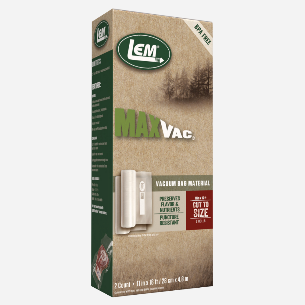 Box of LEM Max Vac vacuum bag material on a white background