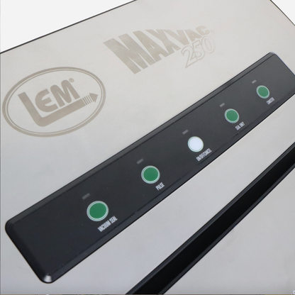 Control panel of a LEM product with buttons and branding on a white background