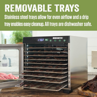 Lem Products Big Bite 10 Tray Dehydrator with Digital Timer Stainless Steel