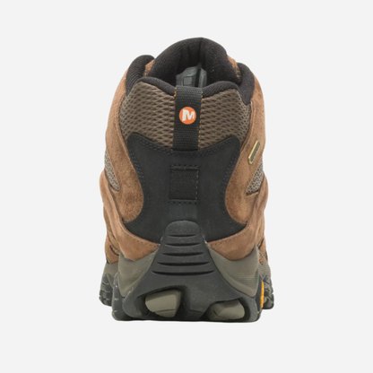 Brown hiking boot with brand logo on a white background