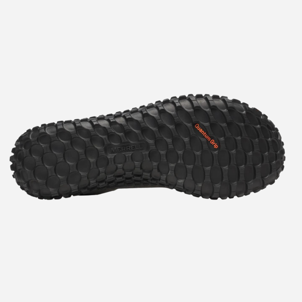 Black sole of a shoe with 'Merrell' branding on a white background