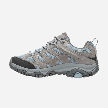 Gray and blue hiking shoe on a white background