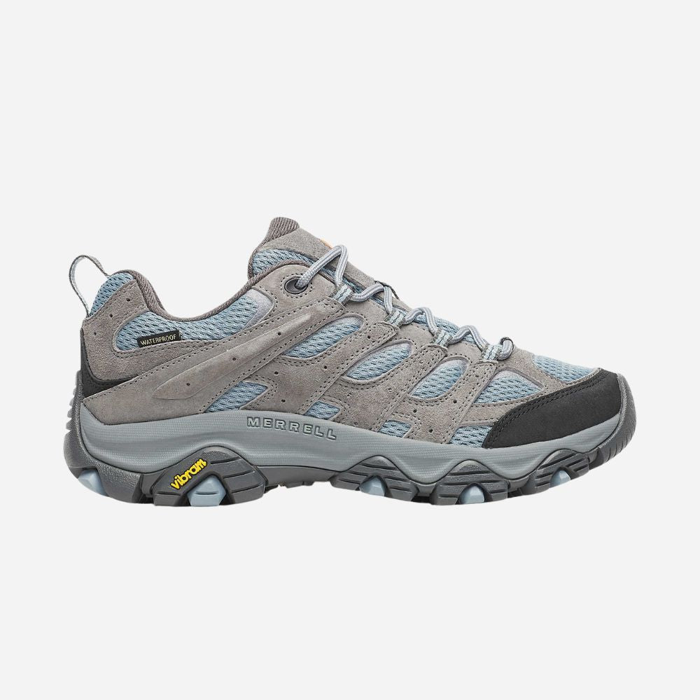 Gray hiking shoe with visible Merrell branding on a white background