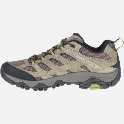 Beige and brown hiking shoe on a white background