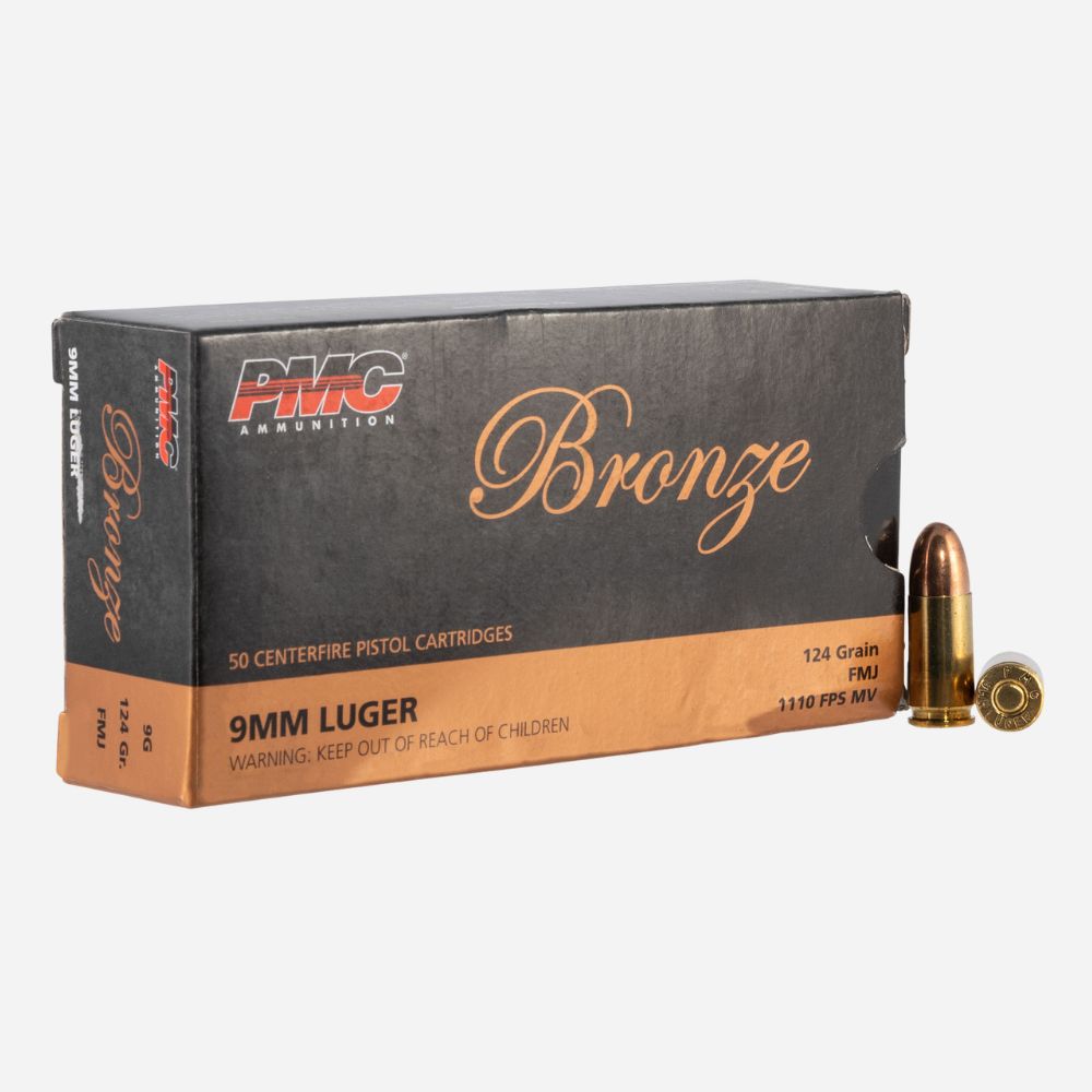 PMC Bronze 9mm Luger 124 Grain FMJ Brass Ammunition - 50 Rounds