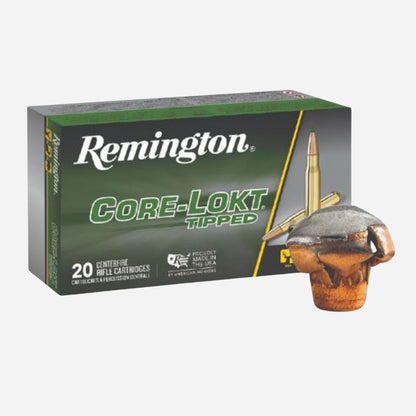 Remington Core-Lokt tipped ammunition box on a white background