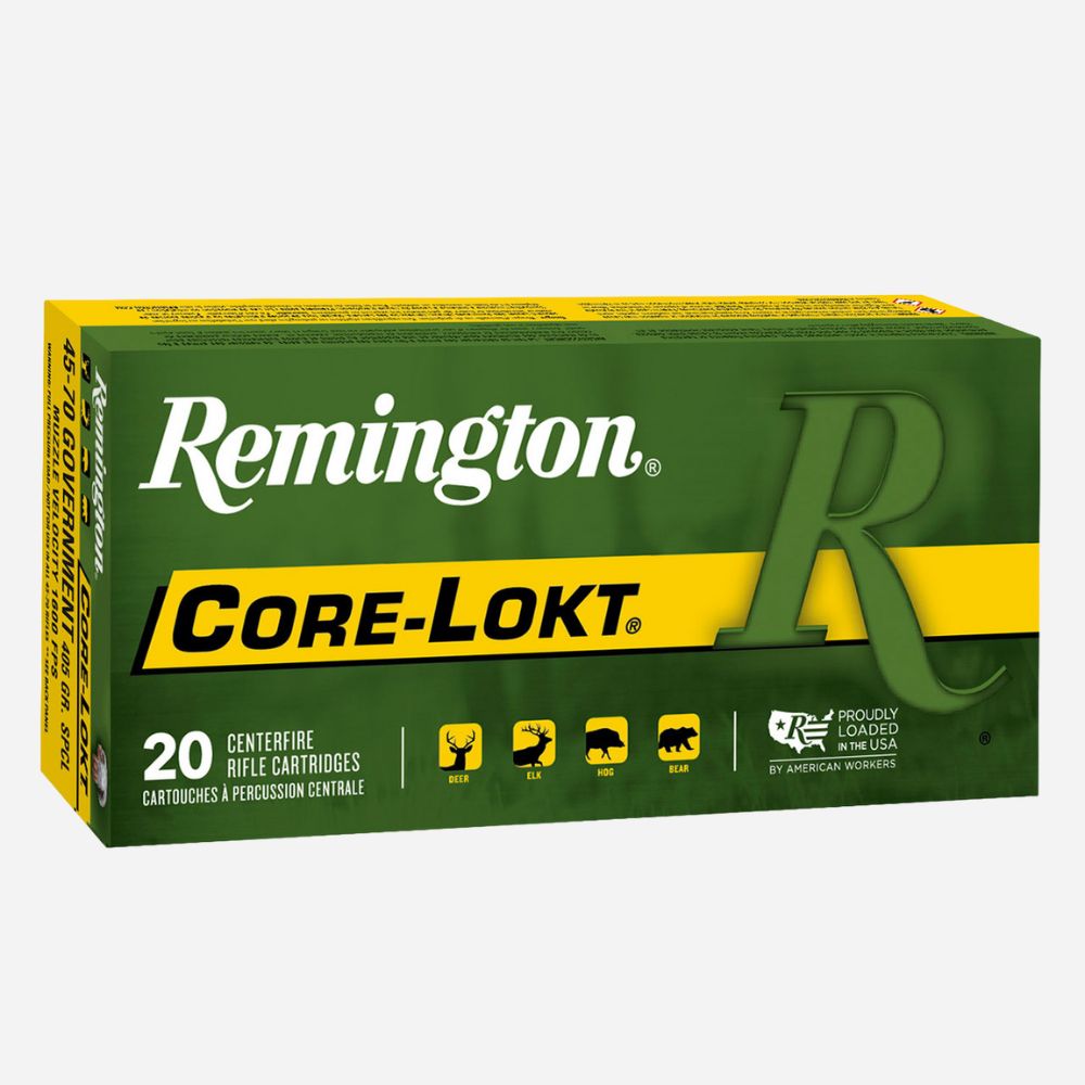 Remington Core-Lokt ammunition box on a white background