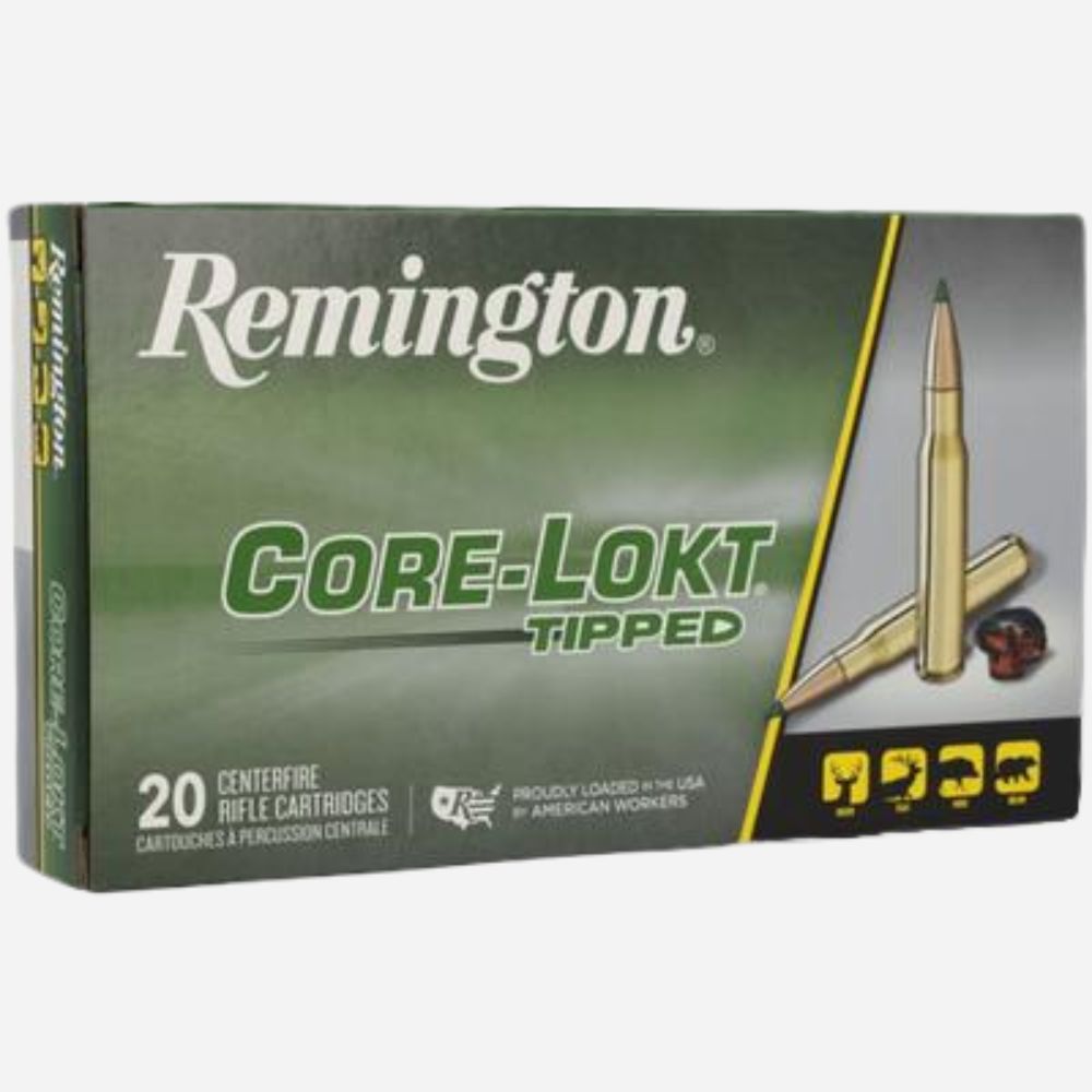 Remington Core-Lokt Tipped ammunition box on a white background