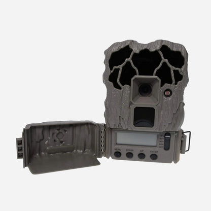 Trail camera with open cover on a white background