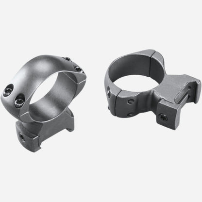 Two metallic ring mounts on a white background