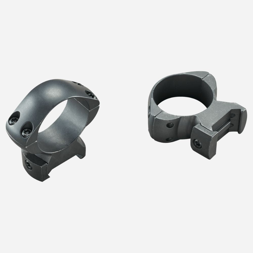 Two metallic ring mounts on a white background