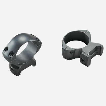 Two metallic ring mounts on a white background