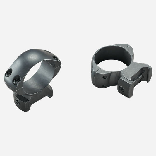 Two metallic ring mounts on a white background