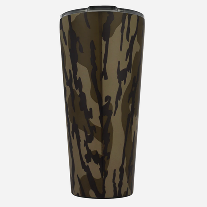 Camouflage-patterned tumbler on a white background