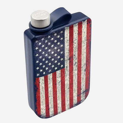 Flask with American flag design on a white background