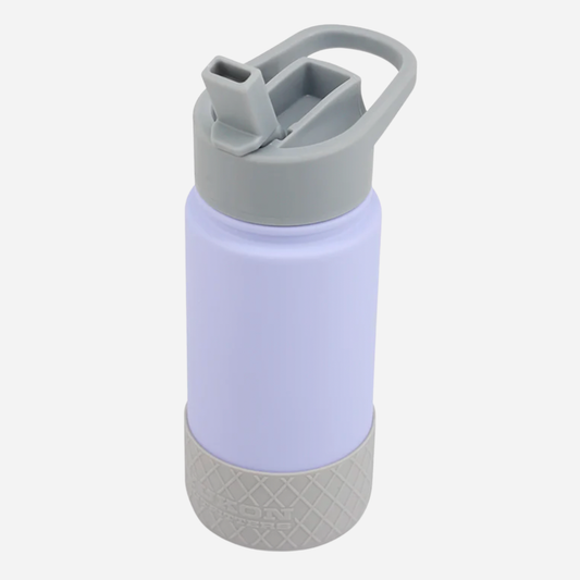 Light purple water bottle with gray lid and base on a white background