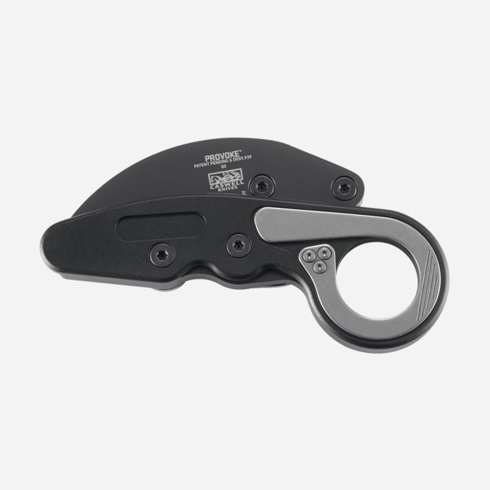 Black and gray knife with 'Provoke' branding on a white background