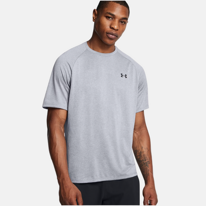 UA Men's Tech Short Sleeve T-shirt- Steel Light Heather/Black